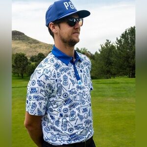 Men's Blue Graphic Shirt pins & Aces Golf Bud Light Polo NWT XL